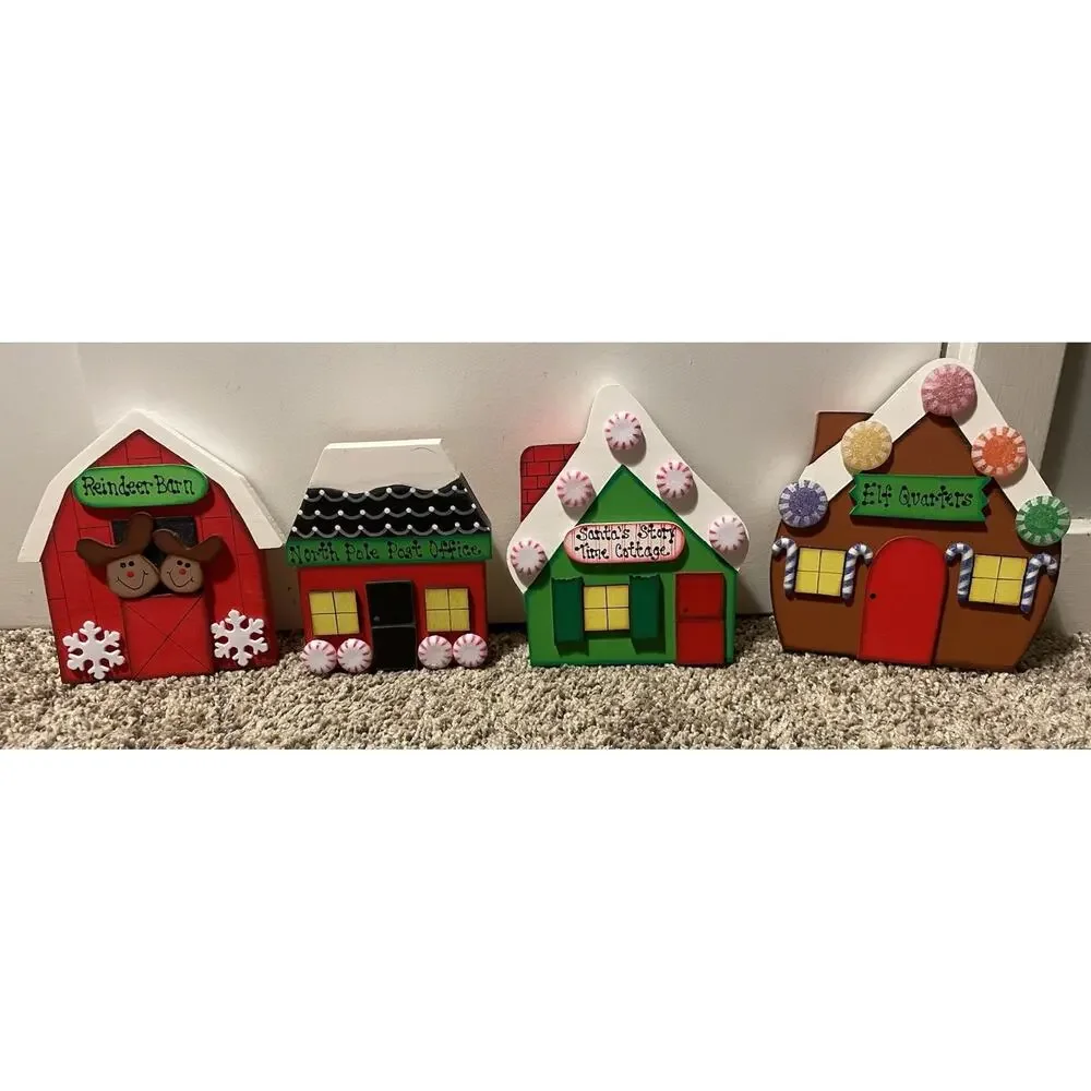 Christmas Standing Wood Houses Whimsical Handpainted Decor Xmas - Picture 1 of 9